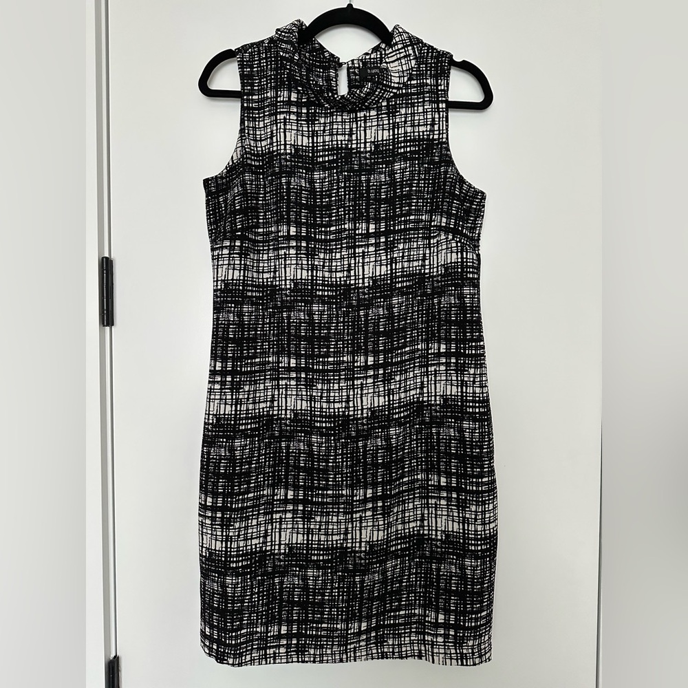 ASOS b.young Hustie Dress Sleeveless Dress 34 Black White Work Collar Shift